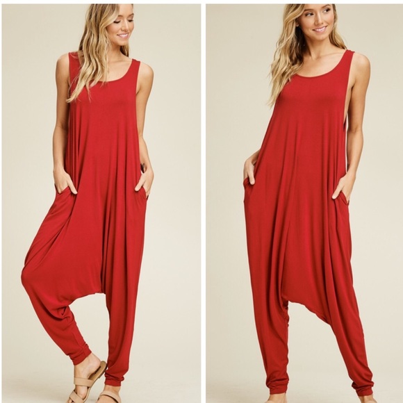 Pants - Red Harem Onesie Jumper